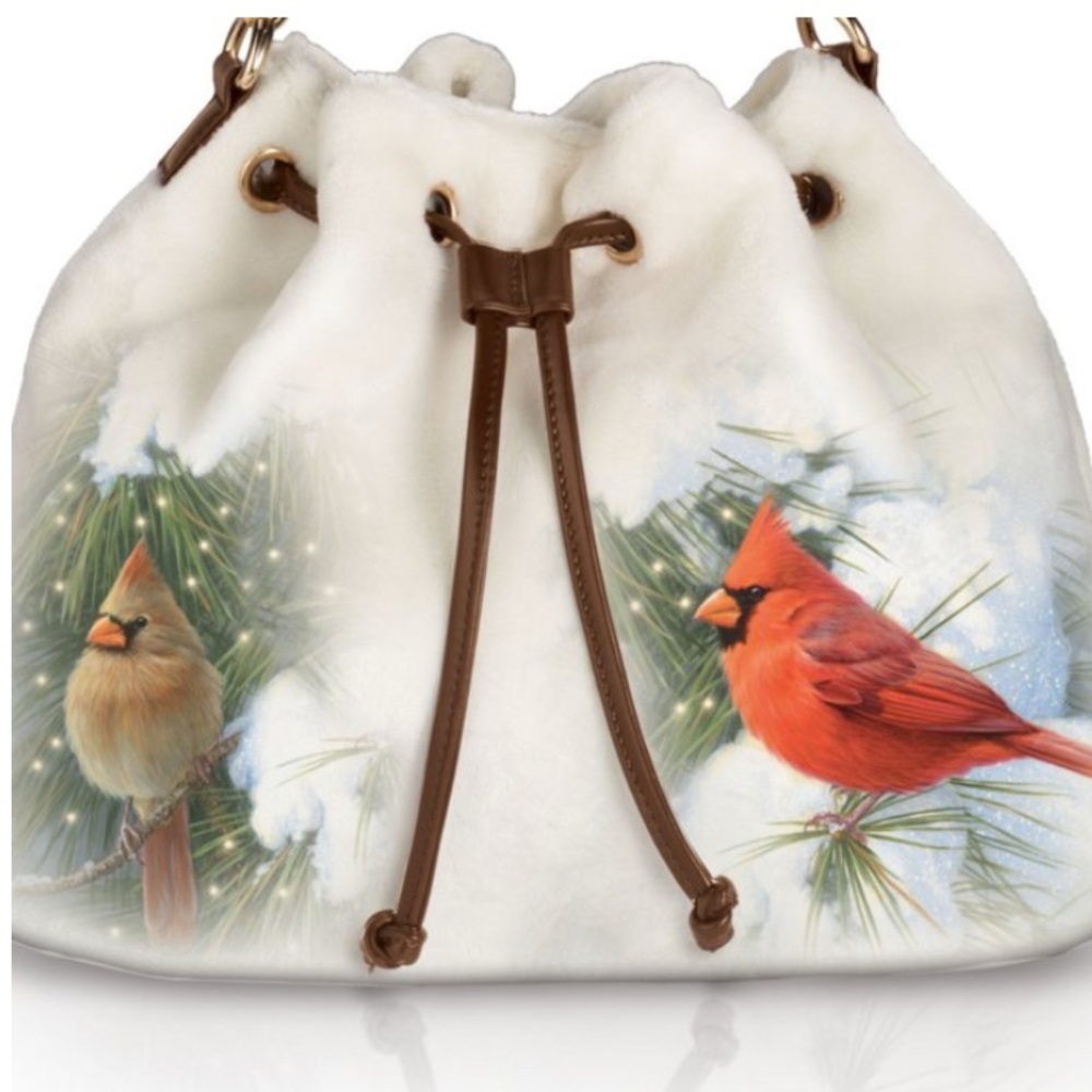 NEW BRADFORD EXCHANGE Cardinals Winter Songbird Fleece Handbag, Exclusive in UK - Picture 2 of 6